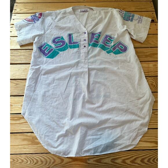 Vintage Esleep 1/4 Button Stripe Nightgown Size Large Women's White - Picture 1 of 5
